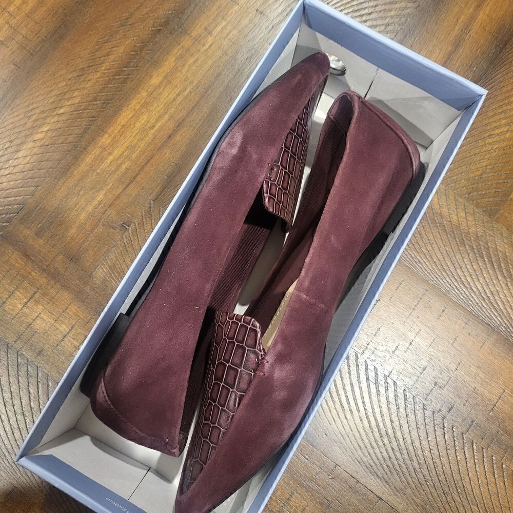 Essex Lane Loafer El-Aleanor Deep Wine Suede Crocodile Size 8.5